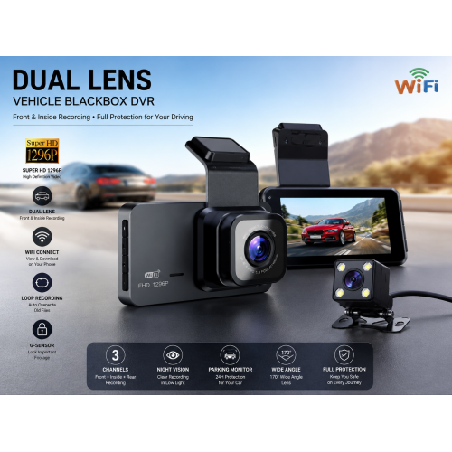 PRS-Y11 2 KAMERA 3,0 DİSPLAY EKRAN FULL HD WİFİLİ ARAÇ KAMERASI